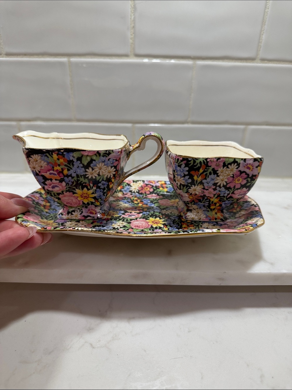 Royal Winton Grimwades  “ Balmoral ” Cream & Sugar Set with Matching Tray